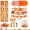 Greentek; Give Thanks Thanksgiving Hanging Banner, 12x71 Inch Fall Porch Sign with Maple Leaf Garland, Paper Fans & Swirls, Autumn Pumpkin Party Backdrop Decorations for Front Door, Porch & Home; Category:Banners; Image:3